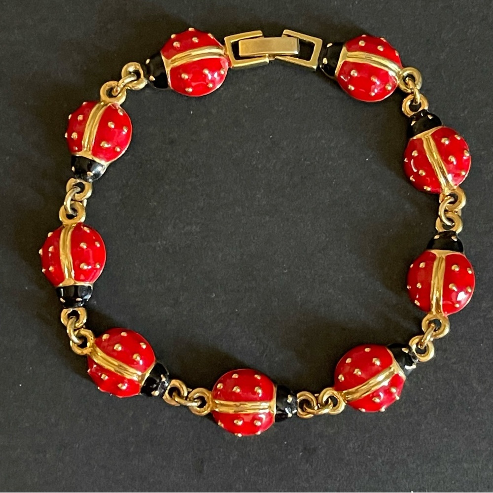 Elegant Red and Gold Ladybug Bracelet